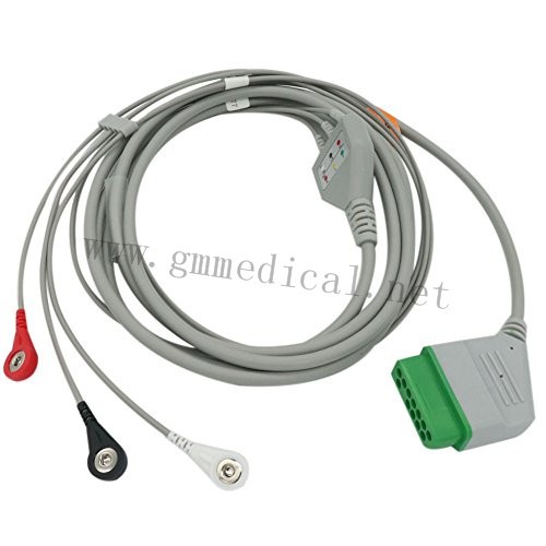 3-qo'rg'oshinli EKG kabeli, qo'rg'oshin bilan mos keladigan Nihon Kohden, 12 pin