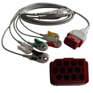 Mos keladigan Bionet BM3 BM5 Bir qismli EKG kabeli, simlar, AHA, 5-qo'rg'oshin, qisqich, qizil 12pin
